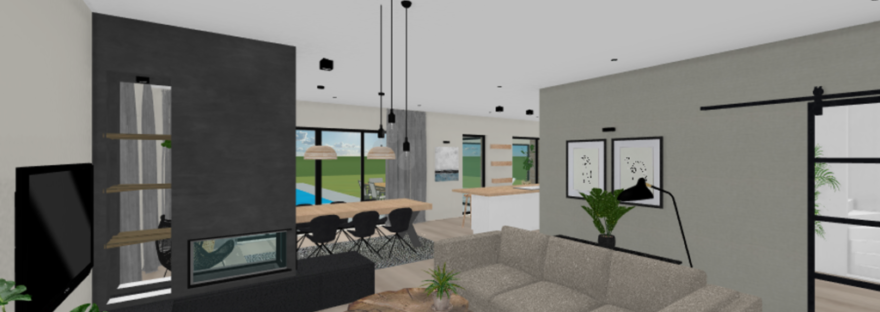 Interieurontwerp modern landelijk hout, grijs, zwart