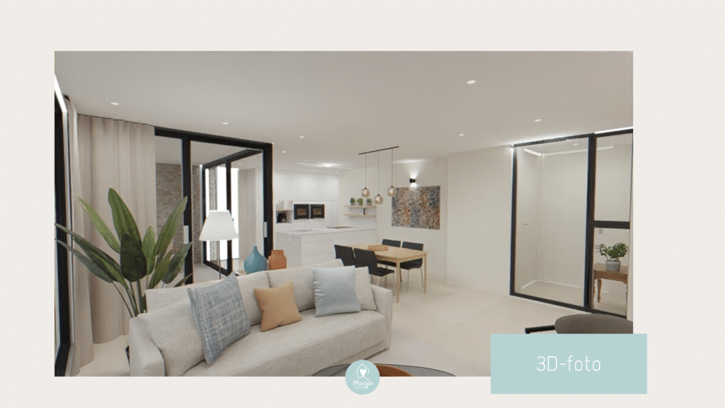 interieurontwerp 3D: Modern, warm, design, wit, beige, hout, glas