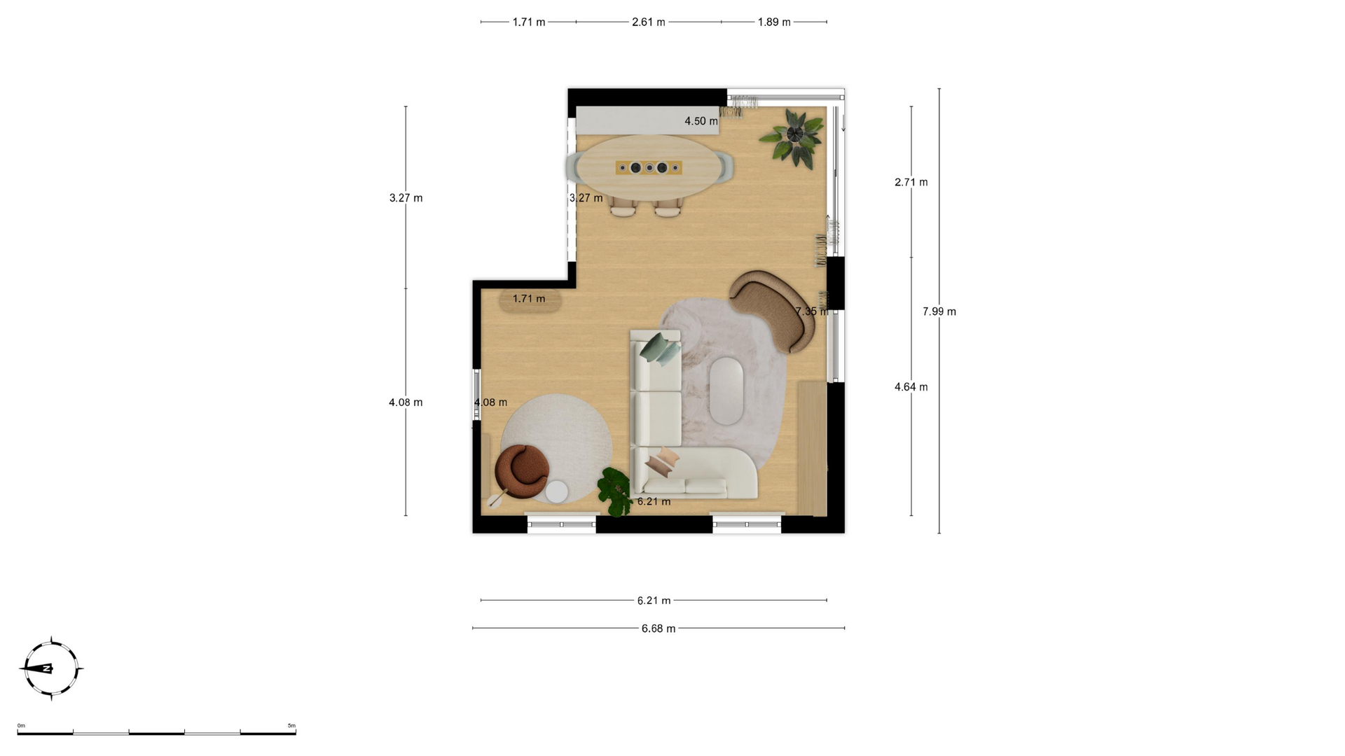 2d - grondplan met meubelindeling - plattegrond