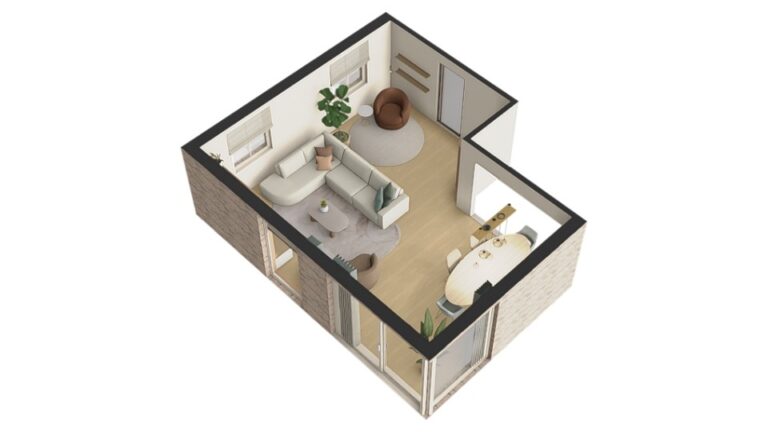 DEMO INTERIEURONTWERP COMPACT - 3D-BOVENAANZICHTEN_NOORDOOST