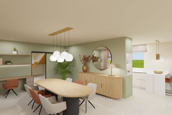 NTERIEURONTWERP SCHIPLAKEN GROENE EETHOEK SCANDINAVISCH HOUT GROEN EN TERRA